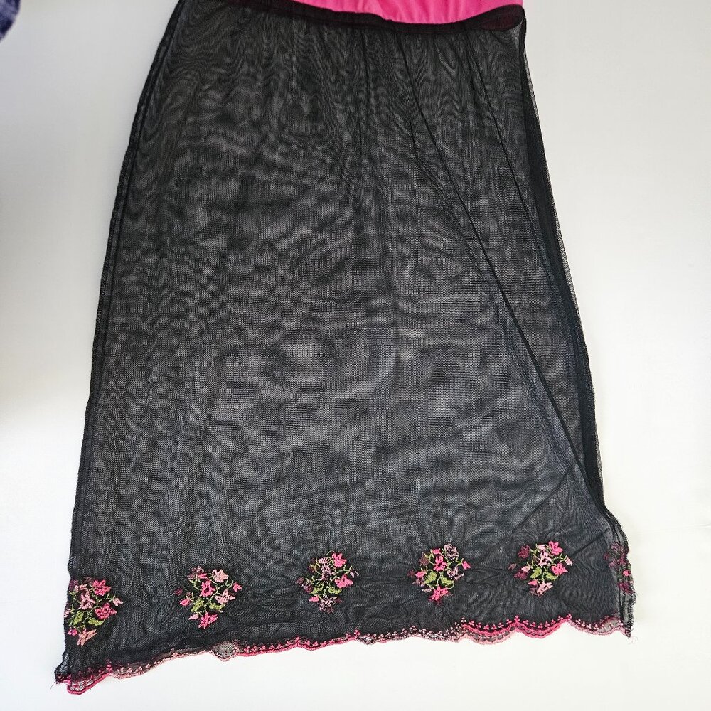 RARE VINTAGE Betsey Johnson New York Mesh Overlay Embroidered Skirt P - Picture 12 of 16